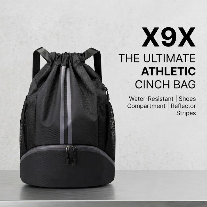 X9X® Premium Drawstring Backpack | Gym Bag with Shoes Compartment for Soccer, Basketball, Swim | Water-Resistant String Backpack Beach Cinch for Women / Men