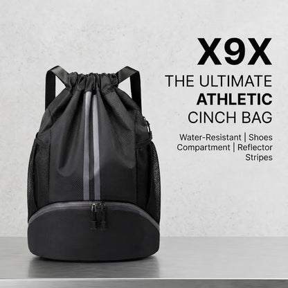 X9X® Premium Drawstring Backpack | Gym Bag with Shoes Compartment for Soccer, Basketball, Swim | Water-Resistant String Backpack Beach Cinch for Women / Men