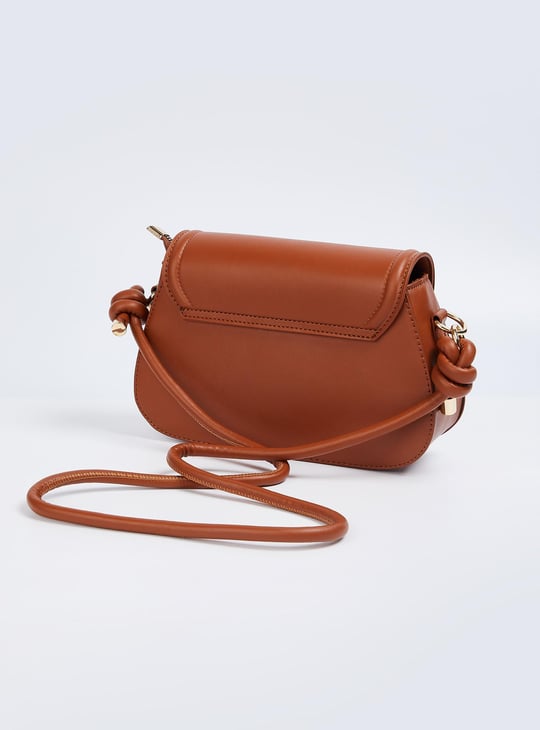 Women Solid Sling Bag with Twist Lock Closure