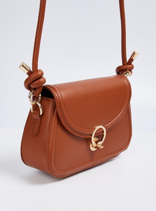 Women Solid Sling Bag with Twist Lock Closure