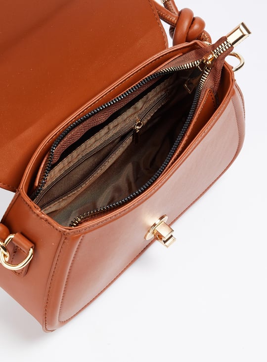 Women Solid Sling Bag with Twist Lock Closure