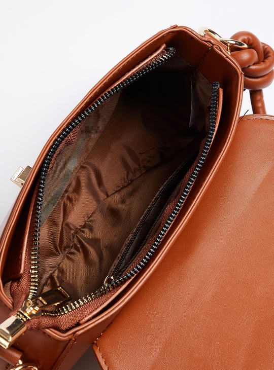 Women Solid Sling Bag with Twist Lock Closure