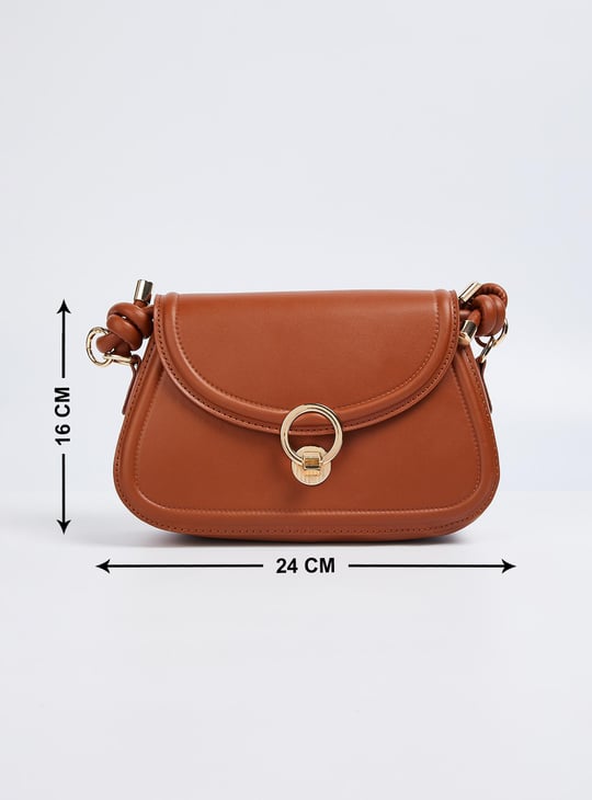 Women Solid Sling Bag with Twist Lock Closure