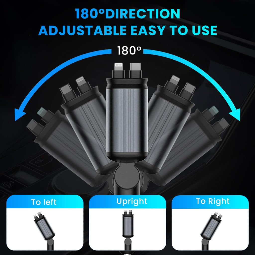 X9X® 4-in-1 Ultra Fast Retractable Car Charger with Starry Sky Lights & Dual USB Ports