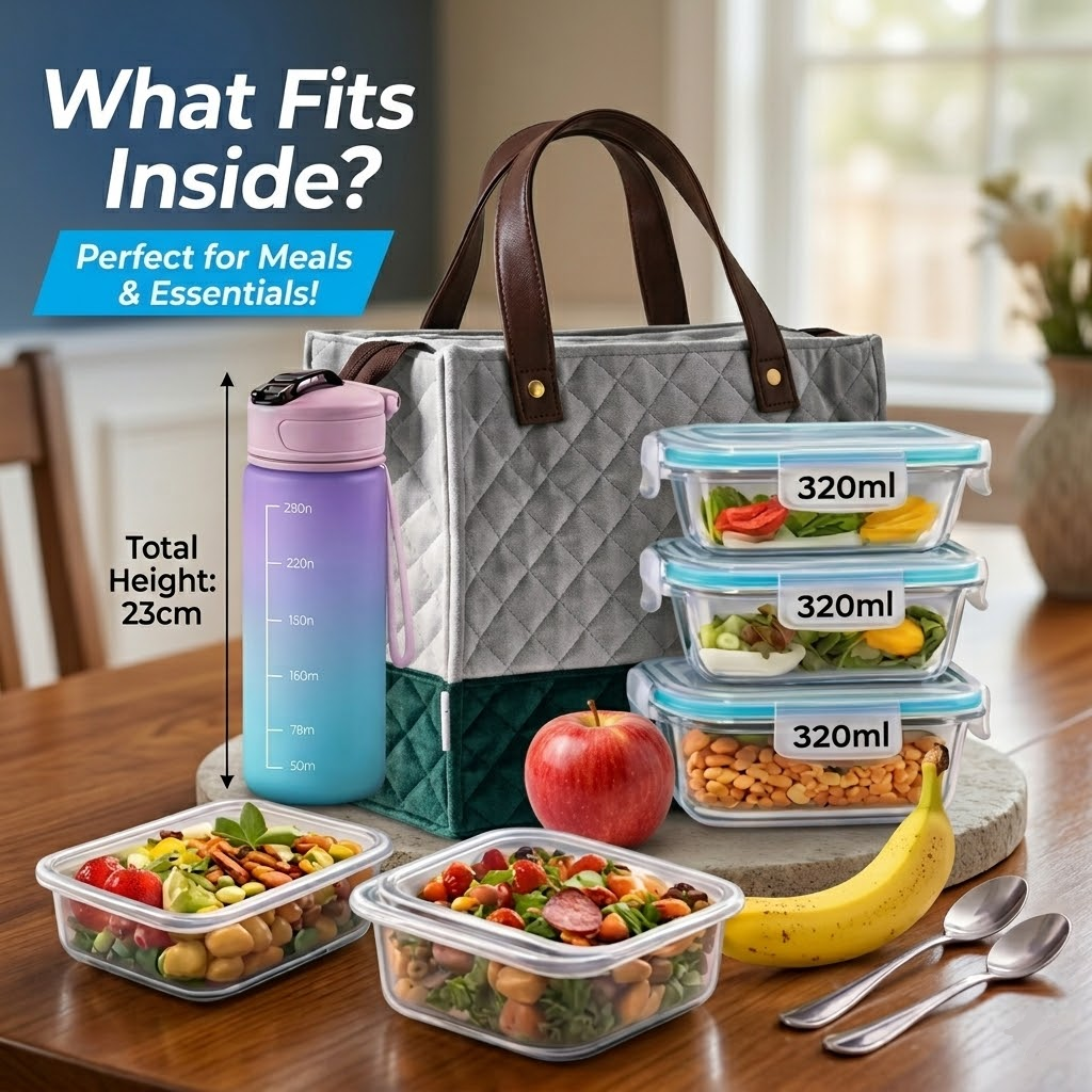 X9X® Stylish Insulated Lunch Bag | Waterproof Quilted Tiffin Tote Bag for Office College Travel Picnic