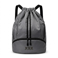 X9X® Basketball Drawstring Gym Bag with Shoe Compartment (Grey)