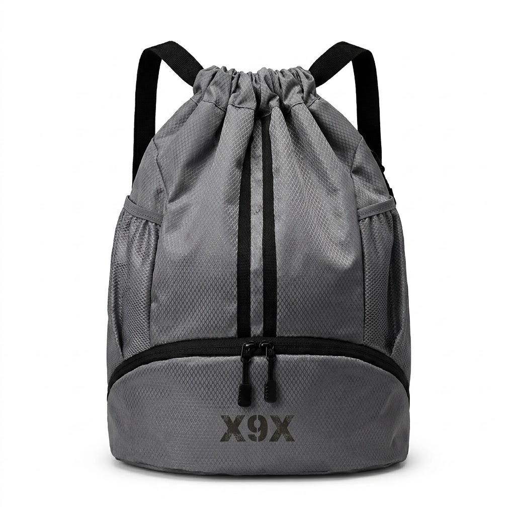 X9X® Basketball Drawstring Gym Bag with Shoe Compartment (Grey)