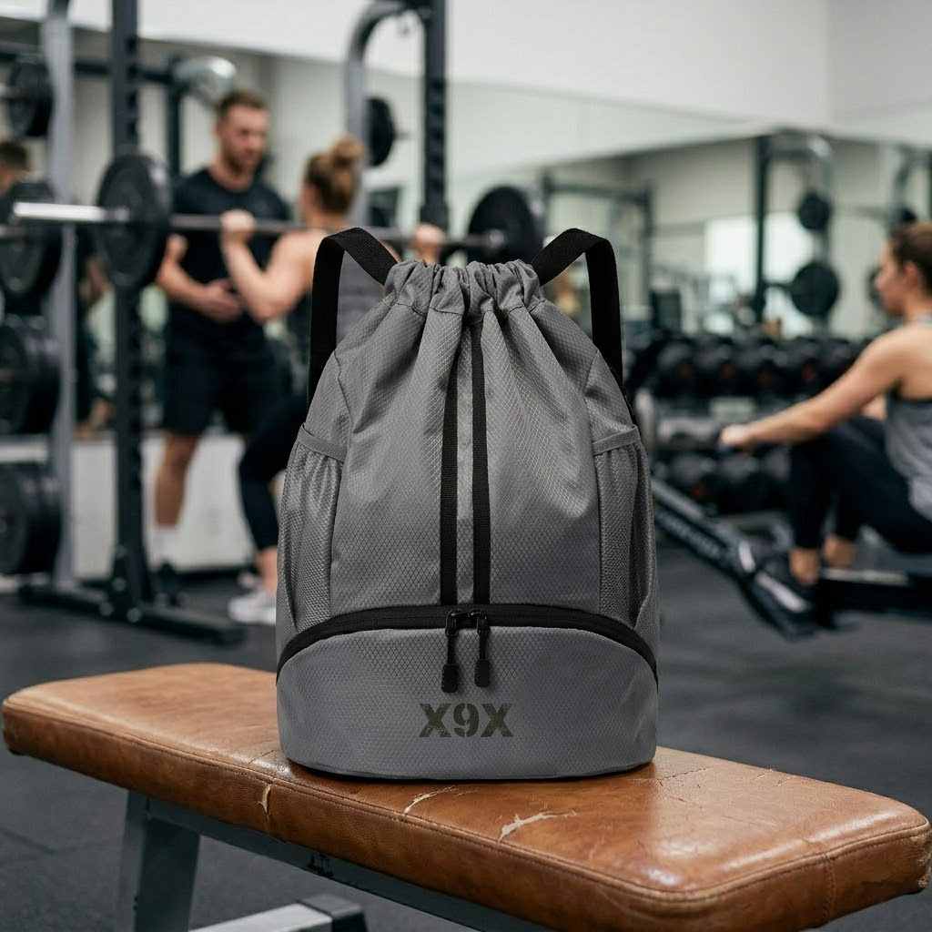 X9X® Basketball Drawstring Gym Bag with Shoe Compartment (Grey)