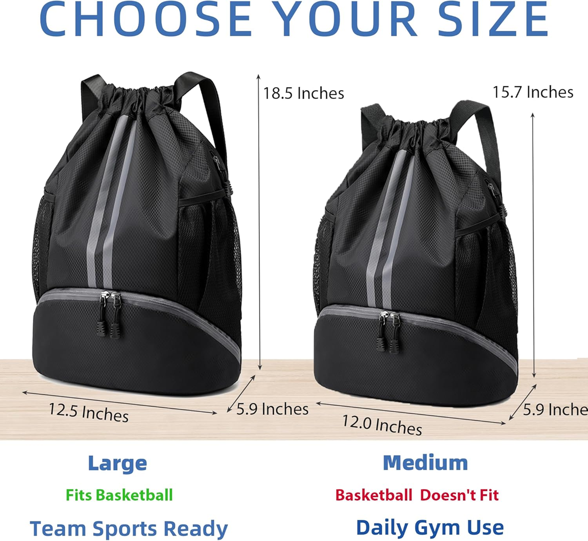 X9X® Drawstring Backpack | Gym Bag with Shoes Compartment for Soccer, Basketball, Swim | Water-Resistant String Backpack Beach Cinch for Women / Men