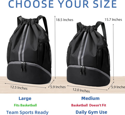 X9X® Drawstring Backpack | Gym Bag with Shoes Compartment for Soccer, Basketball, Swim | Water-Resistant String Backpack Beach Cinch for Women / Men