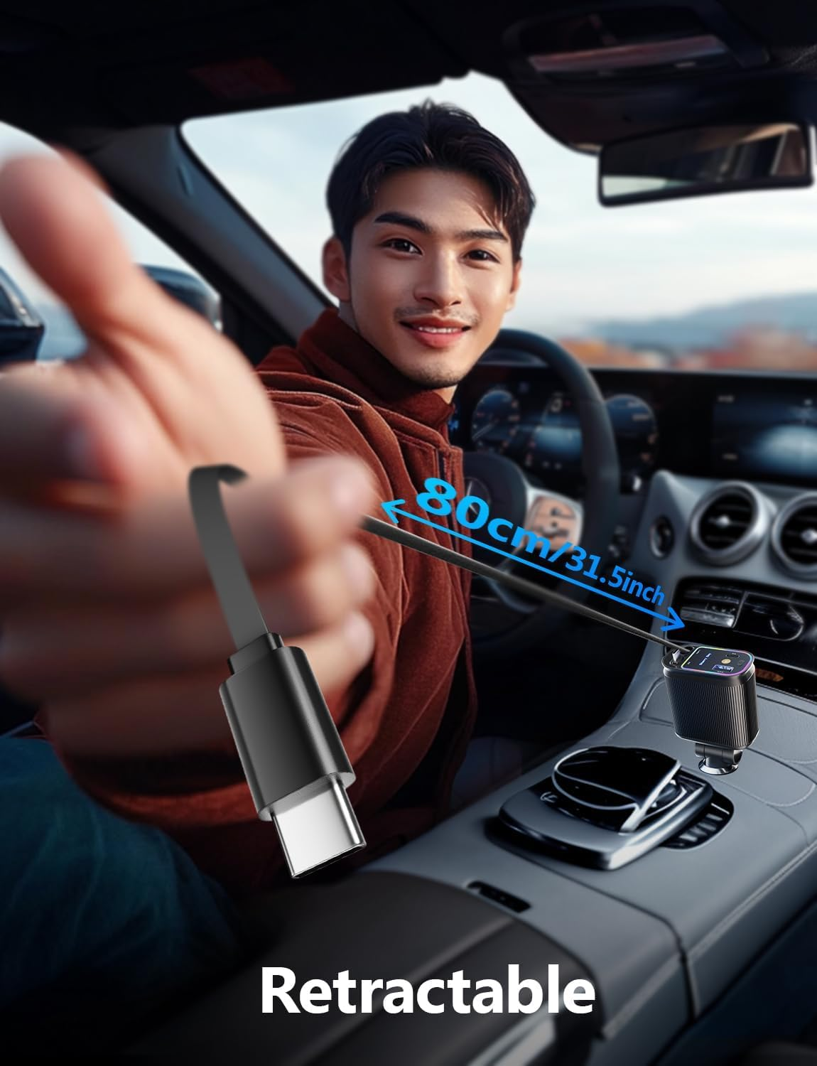 X9X® 4-in-1 Ultra Fast Retractable Car Charger with Starry Sky Lights & Dual USB Ports