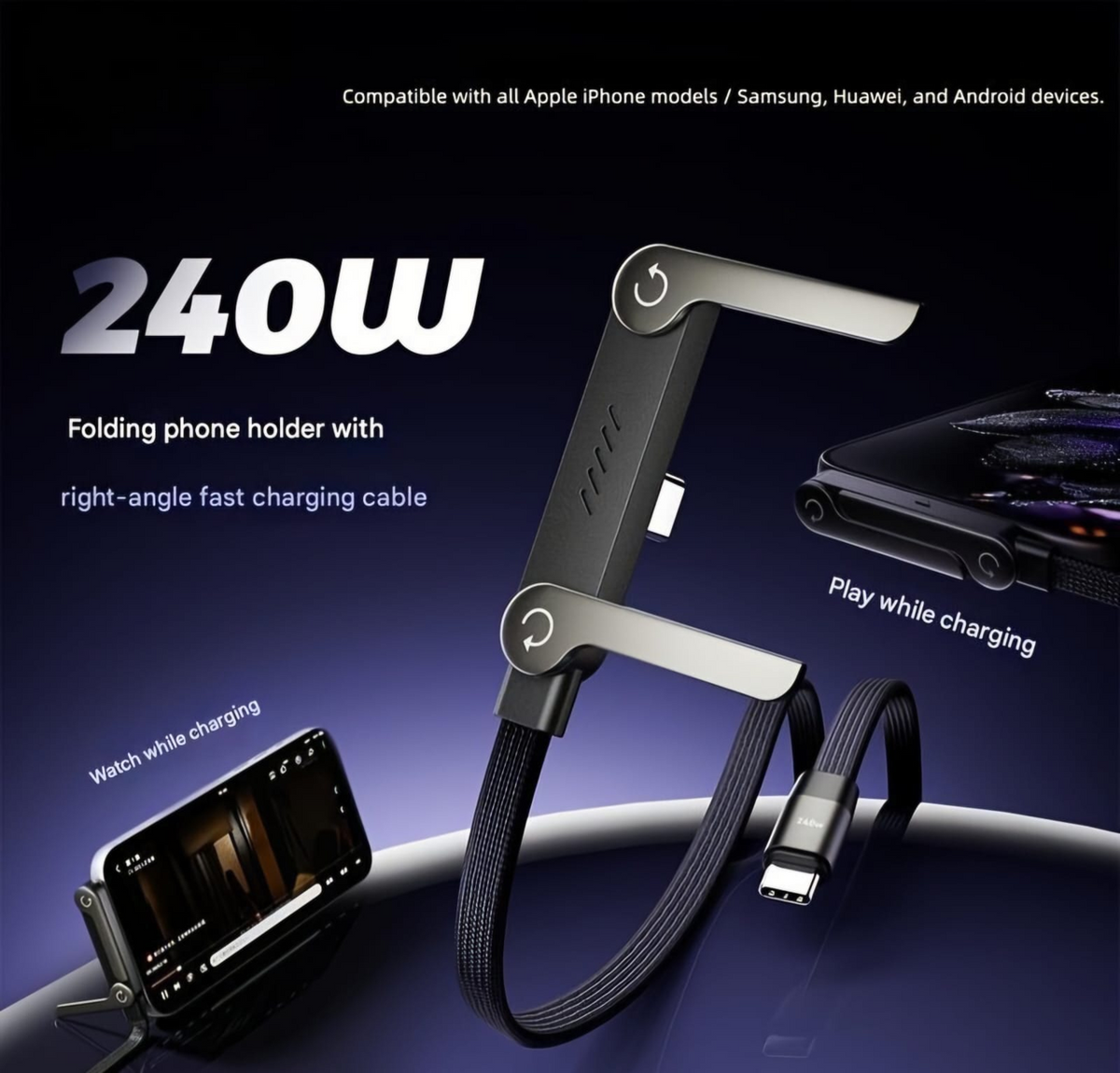 X9X® Premium Super Fast 240W Charging & Data Cable With Stand