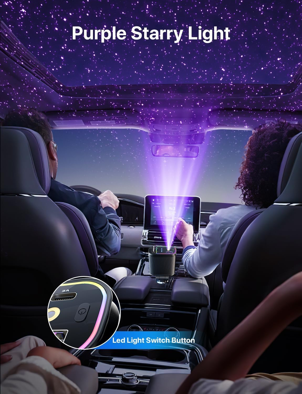 X9X® 4-in-1 Ultra Fast Retractable Car Charger with Starry Sky Lights & Dual USB Ports