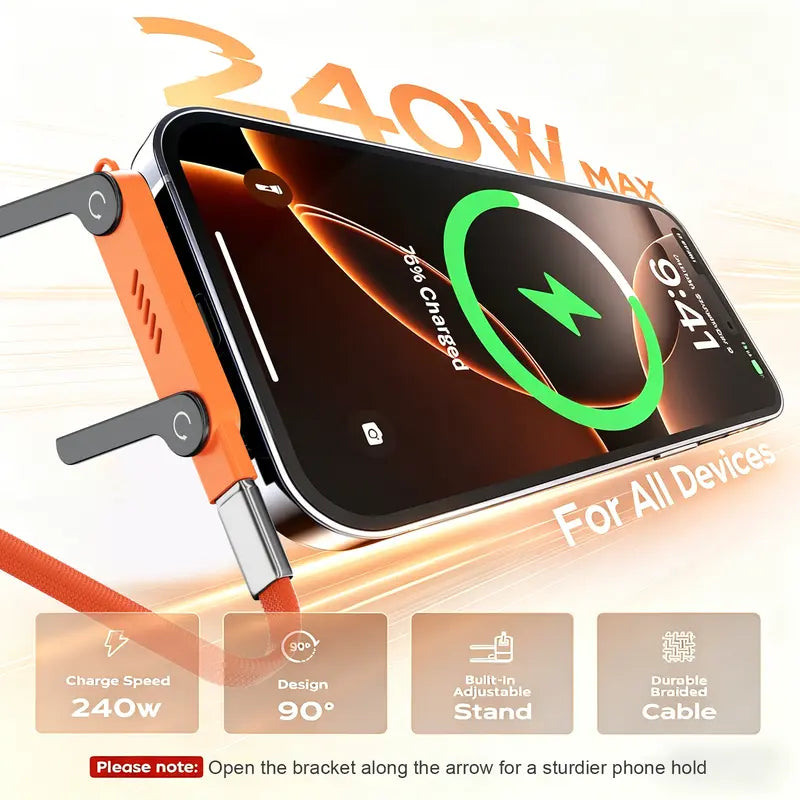 X9X® Super Flexible Type-C Charging Adaptor (Metal) with Folding Stand for Mobile Phones