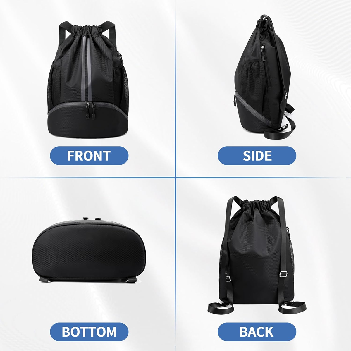 X9X® Drawstring Backpack | Gym Bag with Shoes Compartment for Soccer, Basketball, Swim | Water-Resistant String Backpack Beach Cinch for Women / Men