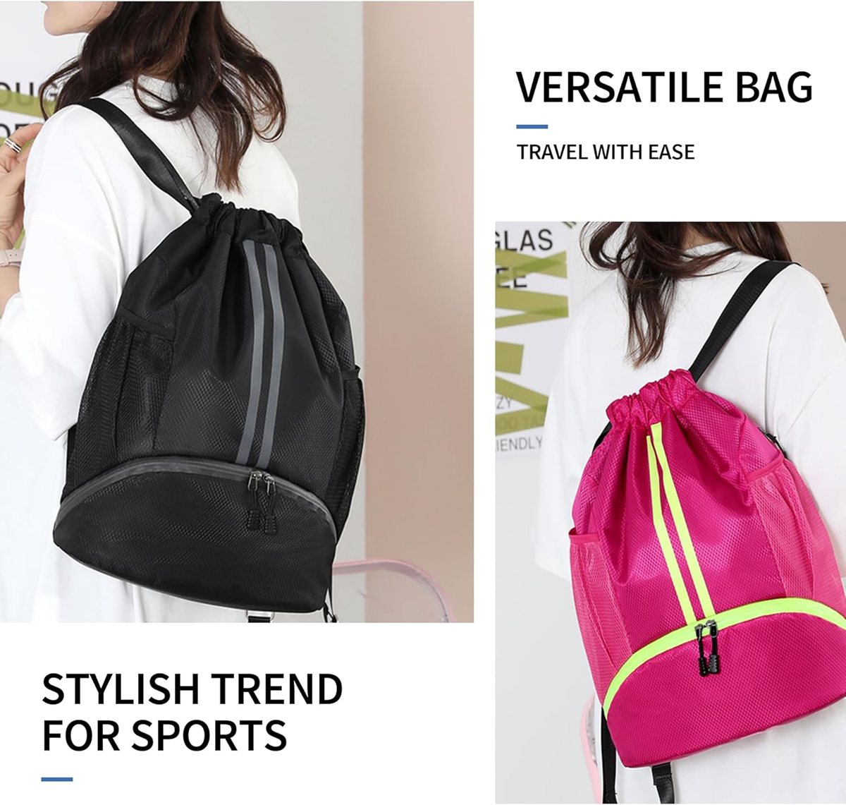 X9X® Drawstring Backpack | Gym Bag with Shoes Compartment for Soccer, Basketball, Swim | Water-Resistant String Backpack Beach Cinch for Women / Men