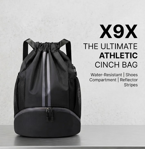 X9X® Drawstring Backpack | Gym Bag with Shoes Compartment for Soccer, Basketball, Swim | Water-Resistant String Backpack Beach Cinch for Women / Men