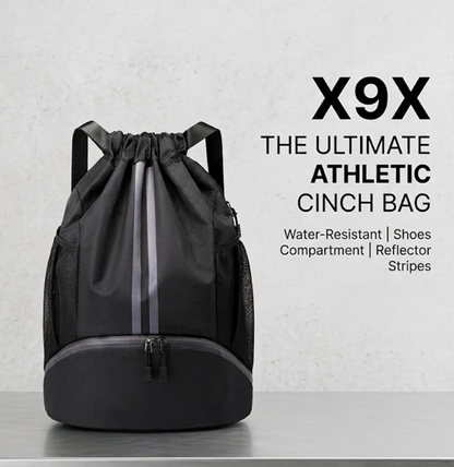 X9X® Drawstring Backpack | Gym Bag with Shoes Compartment for Soccer, Basketball, Swim | Water-Resistant String Backpack Beach Cinch for Women / Men