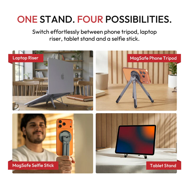 X9X® 3-in-1 360° MagLock Stand - Laptop Riser, Phone & Tablet Stand
