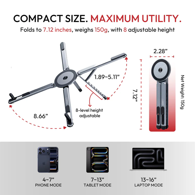X9X® 3-in-1 360° MagLock Stand - Laptop Riser, Phone & Tablet Stand