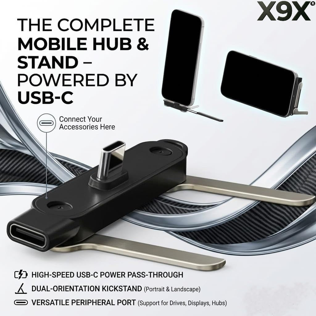 X9X® Type C 9 A 0 m 240W USB-C Fast Charging Foldable Mobile Stand with Portable Keychain