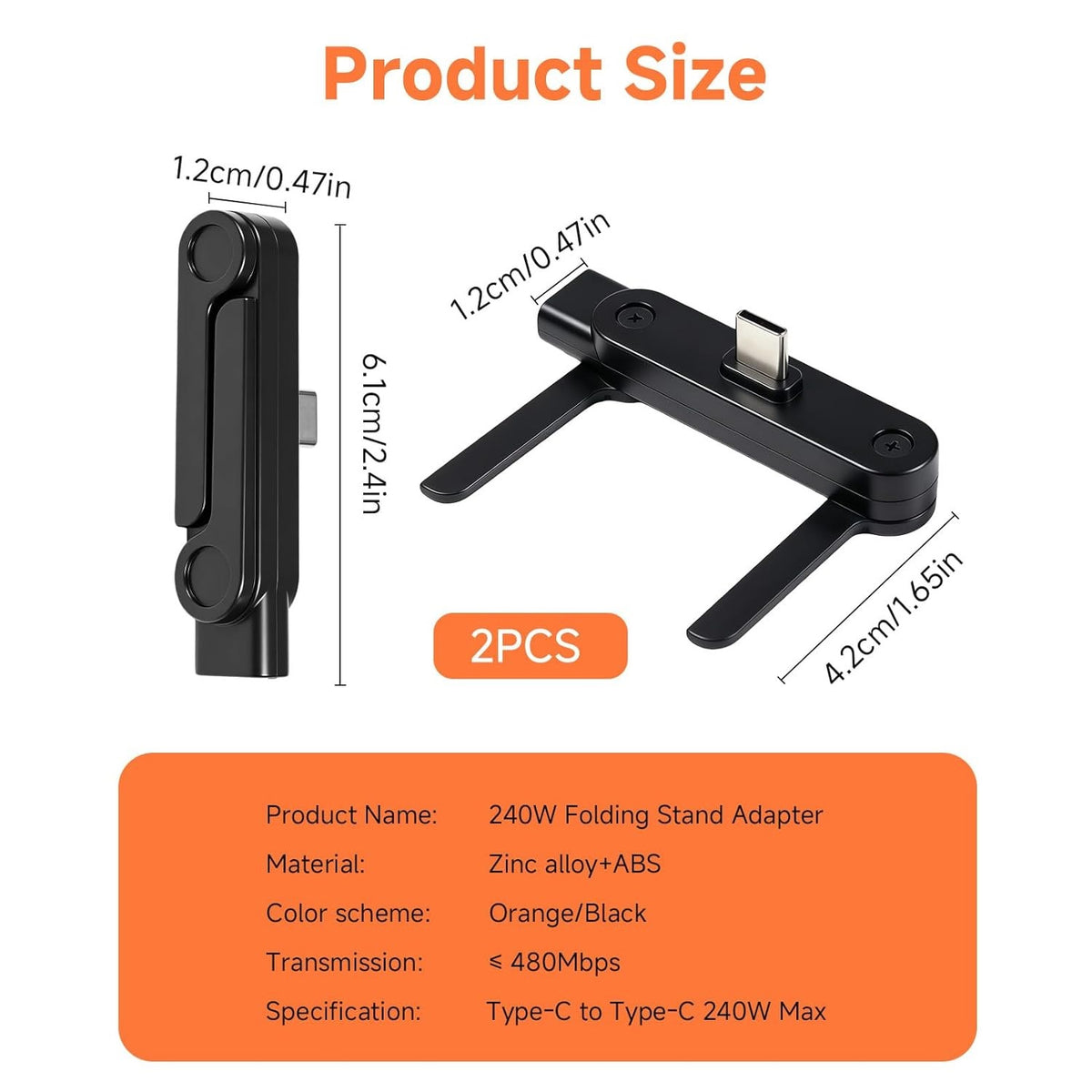 X9X® Type C 9 A 0 m 240W USB-C Fast Charging Foldable Mobile Stand with Portable Keychain