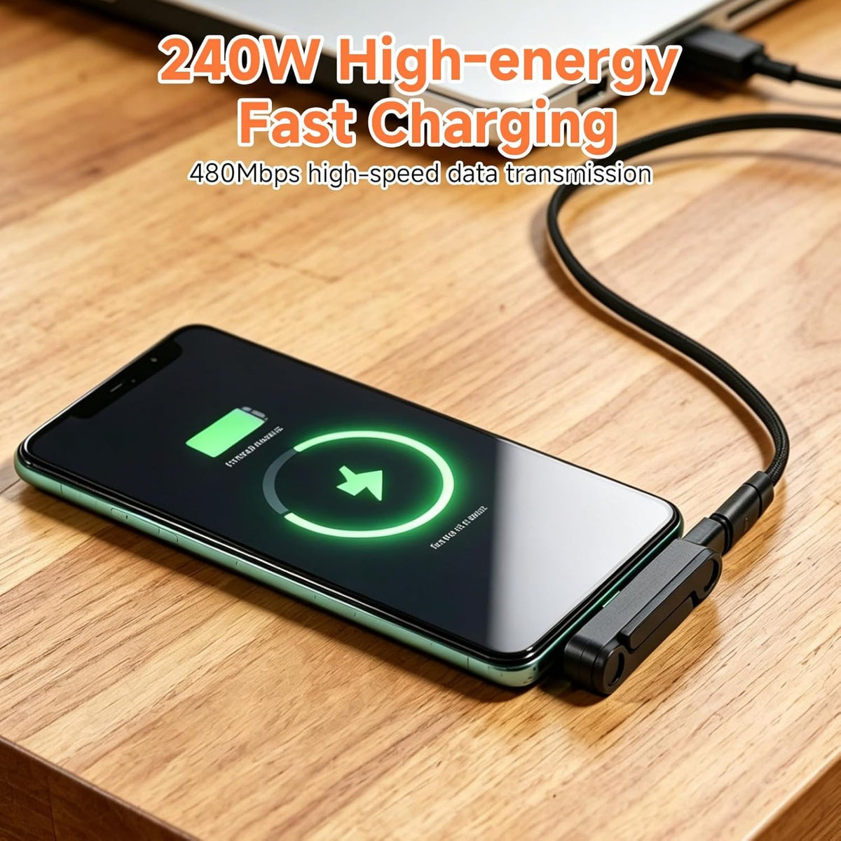 X9X® Type C 9 A 0 m 240W USB-C Fast Charging Foldable Mobile Stand with Portable Keychain