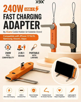 X9X® Type C 9 A 0 m 240W USB-C Fast Charging Foldable Mobile Stand with Portable Keychain
