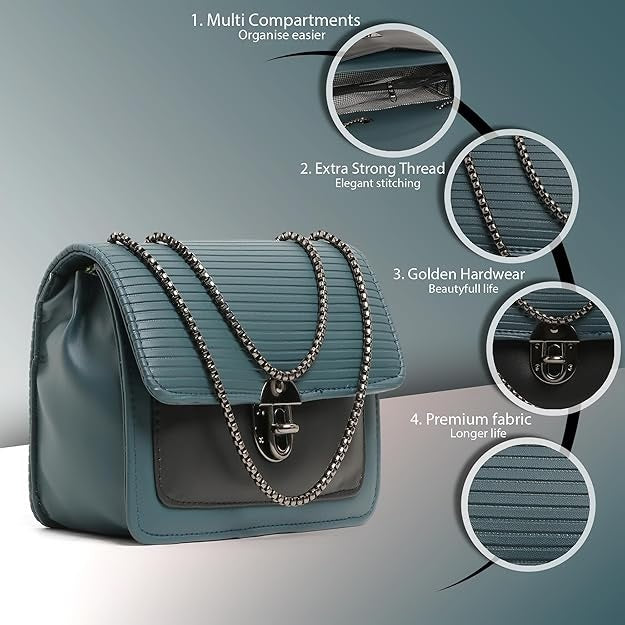 X9X® Women Sling Bag Casual Crossbody Bag with Zipper Pockets (Black/Blue)