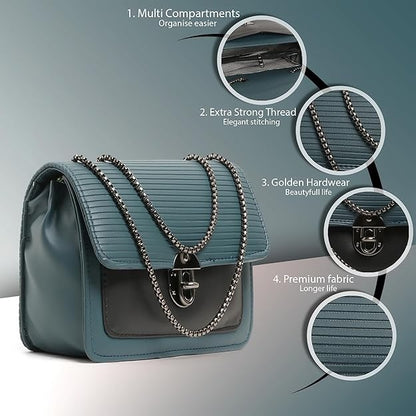 X9X® Women Sling Bag Casual Crossbody Bag with Zipper Pockets (Black/Blue)