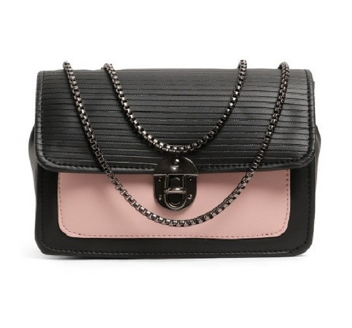 X9X® Women Sling Bag Casual Crossbody Bag with Zipper Pockets (Black/Pink)