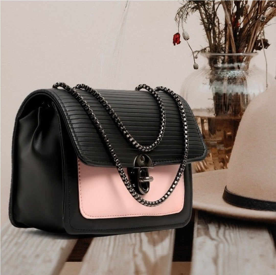X9X® Women Sling Bag Casual Crossbody Bag with Zipper Pockets (Black/Pink)