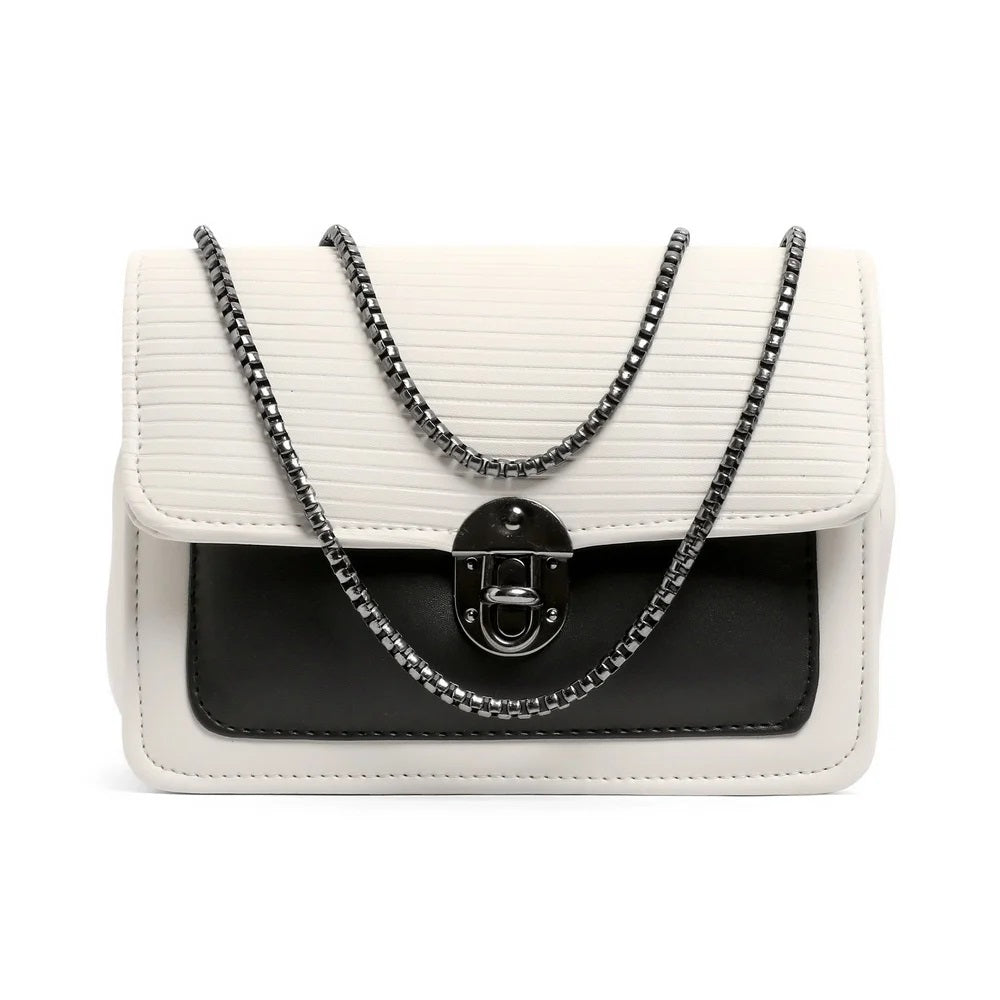 X9X® Women Sling Bag Casual Crossbody Bag with Zipper Pockets (Black/White)