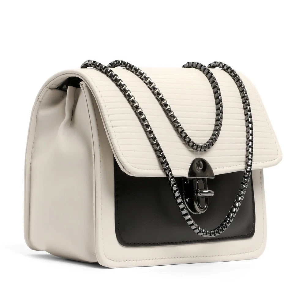 X9X® Women Sling Bag Casual Crossbody Bag with Zipper Pockets (Black/White)