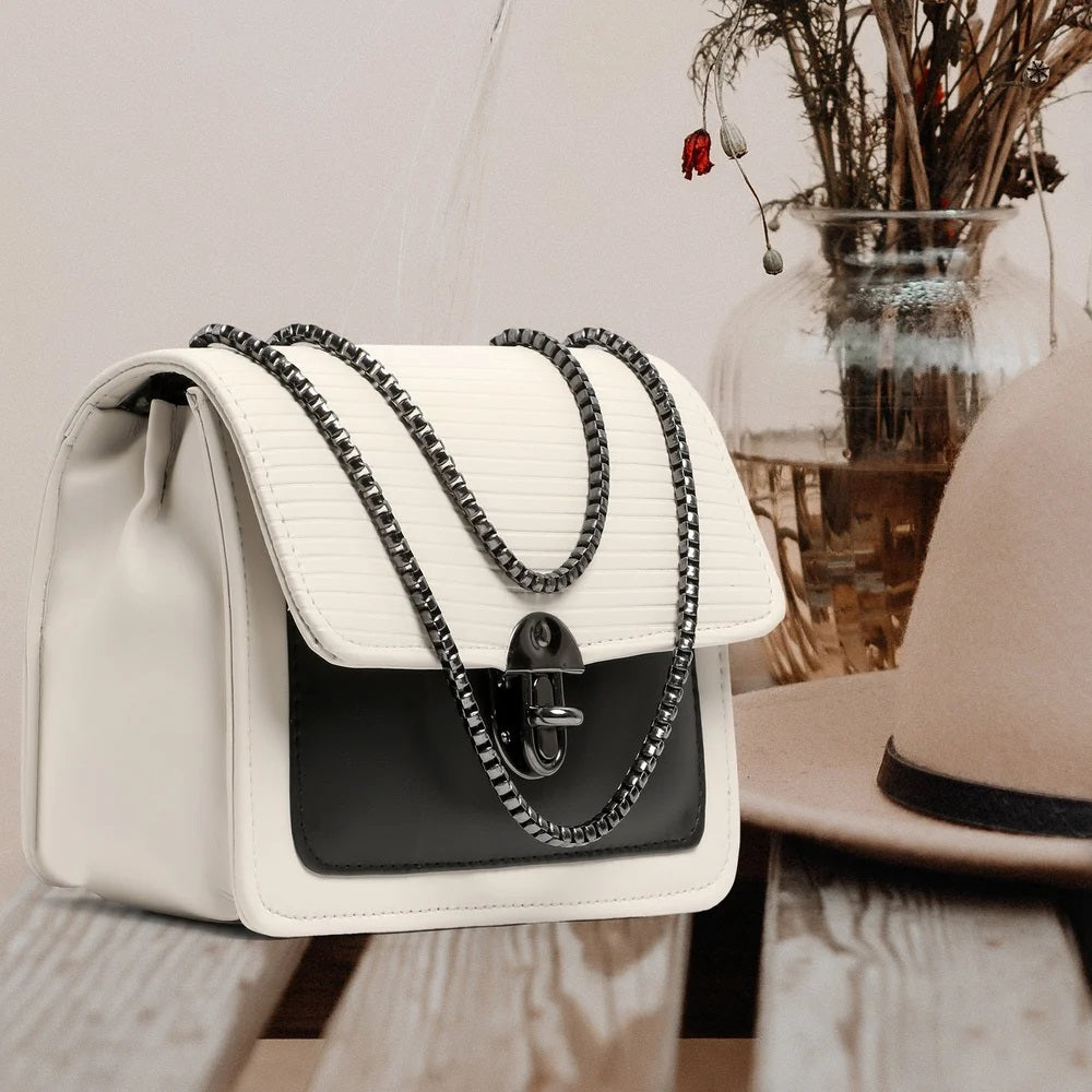 X9X® Women Sling Bag Casual Crossbody Bag with Zipper Pockets (Black/White)